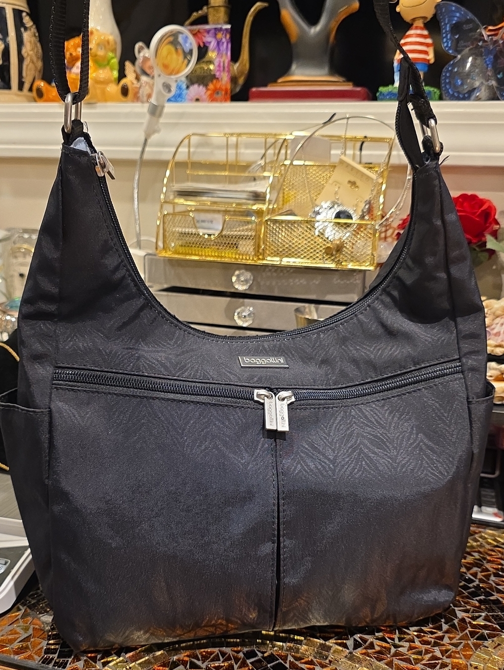 Baggallini Black Shoulder Bag with Front Zip Pocket
